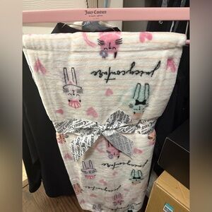 Juicy Couture Pink and White Plush Throw